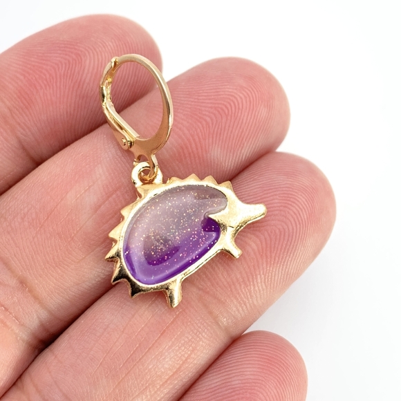 Purple Hedgehog Earrings - Picture 4 of 5